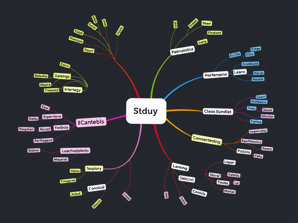 Colorful mind map showing connections between study topics