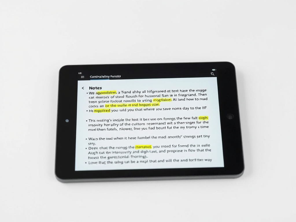 AI-generated notes displayed on a tablet with highlighted text and summary points