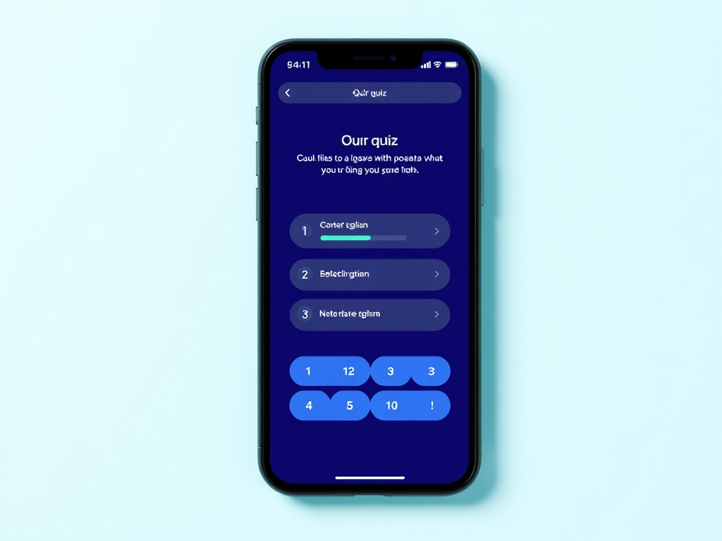 Interactive quiz on a smartphone screen with progress indicators